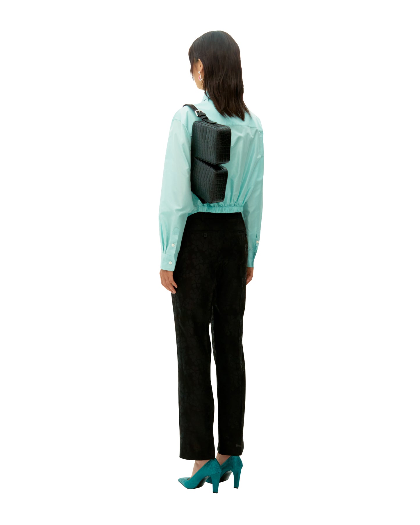 LIGHT BLUE SILK BANDED SHIRT