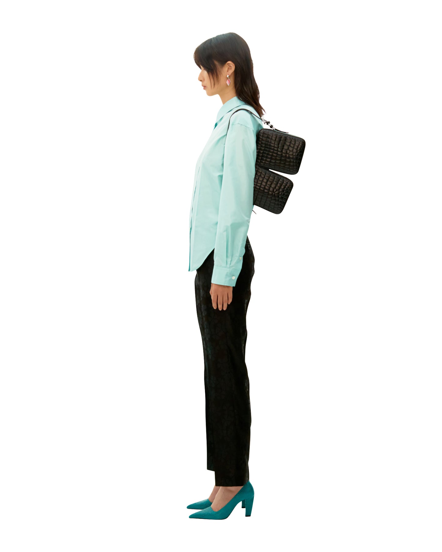 LIGHT BLUE SILK BANDED SHIRT