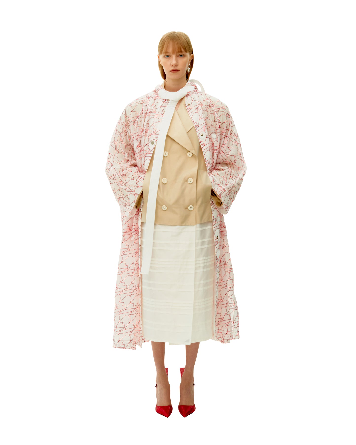 RED TULIP QUILT HOODED COAT