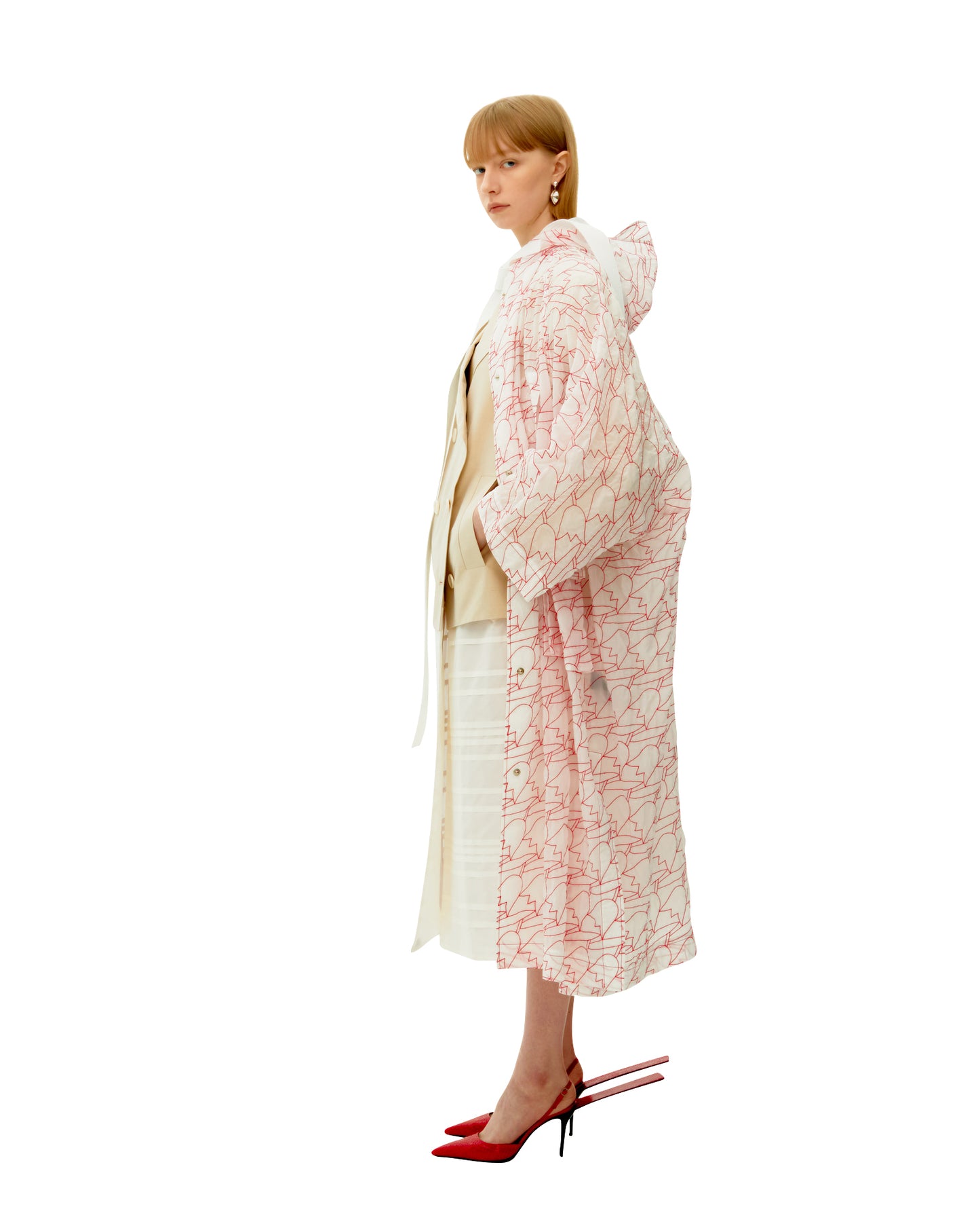 RED TULIP QUILT HOODED COAT