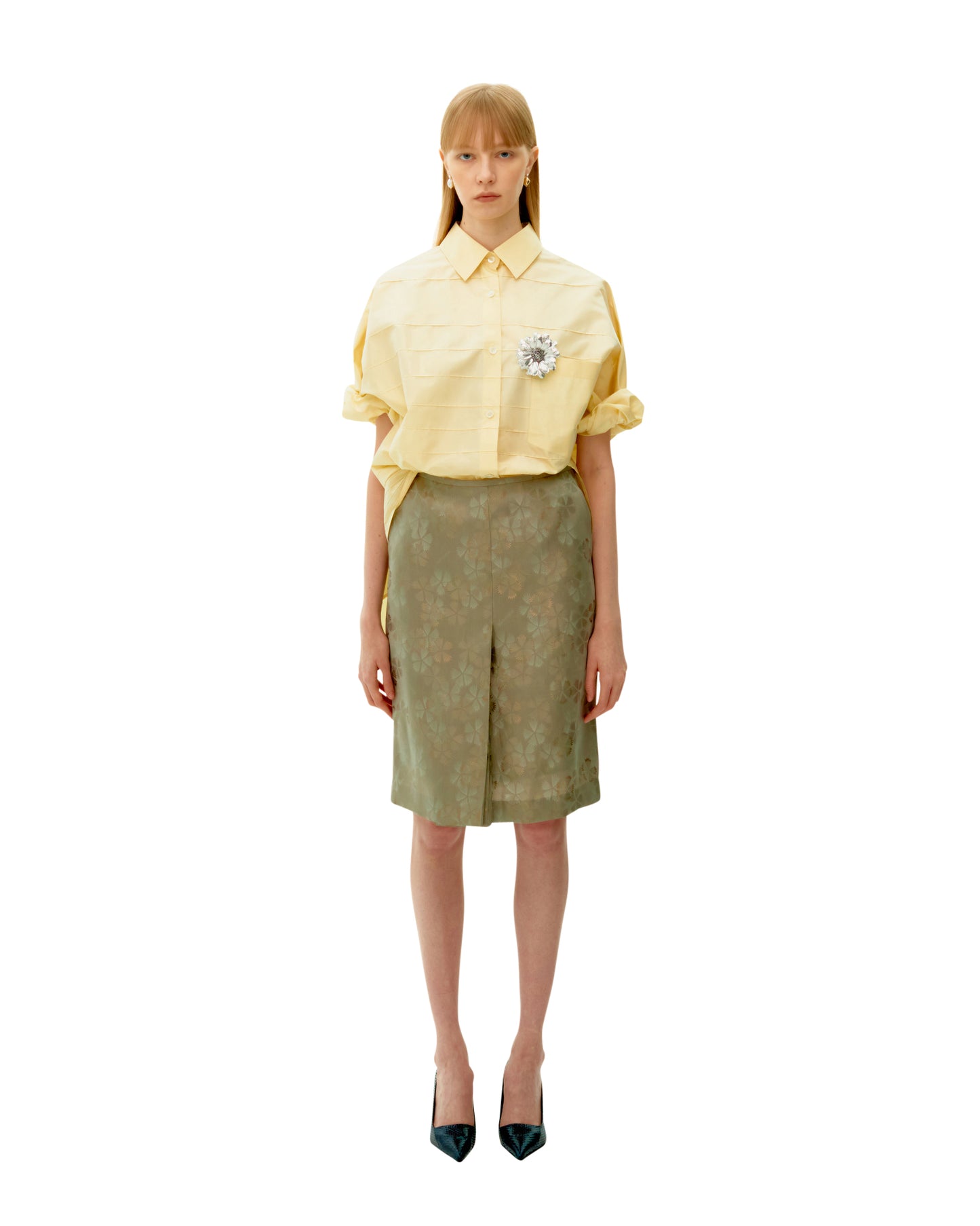 LEMON PINTUCK STRIPE SILK SHIRT