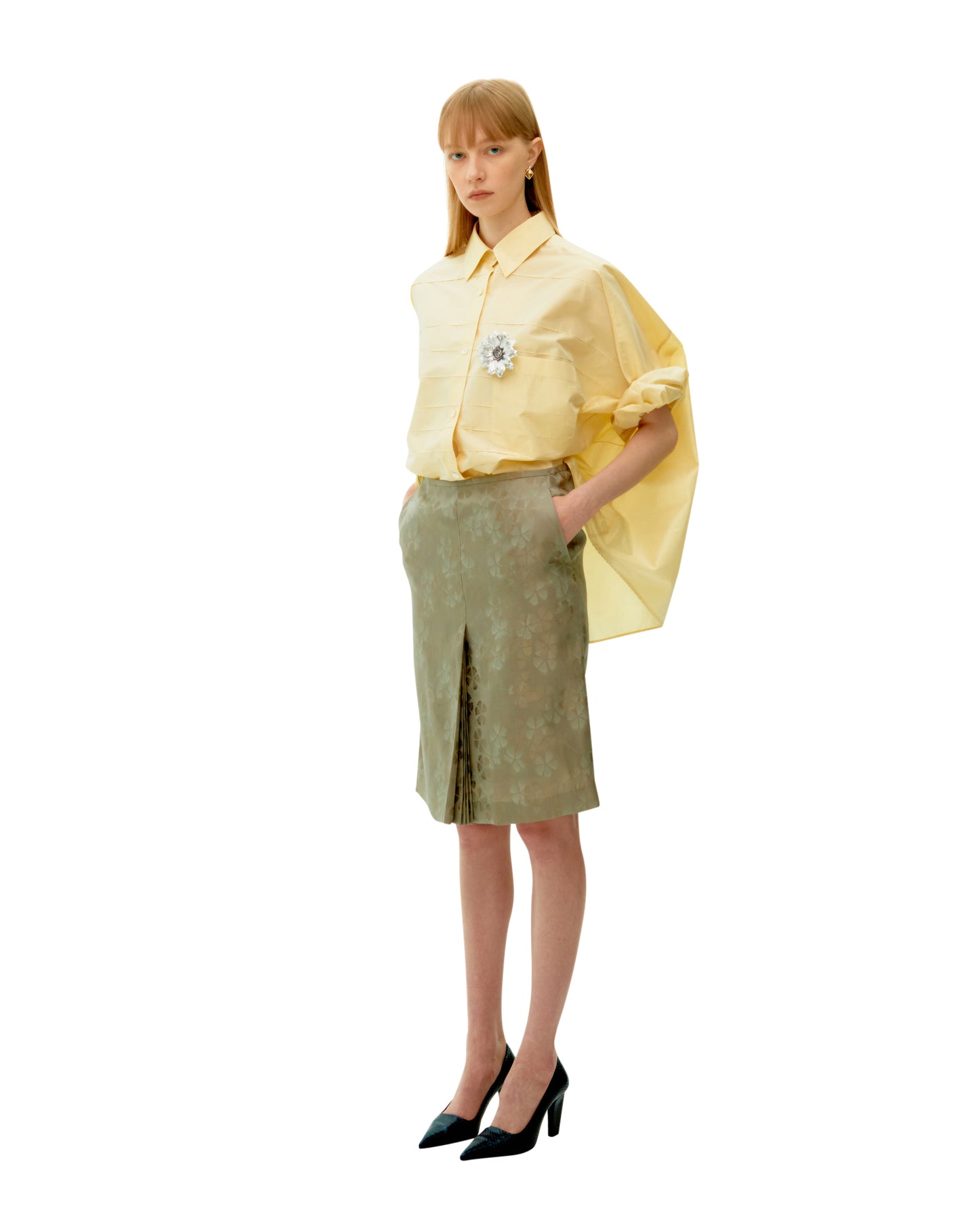 LEMON PINTUCK STRIPE SILK SHIRT