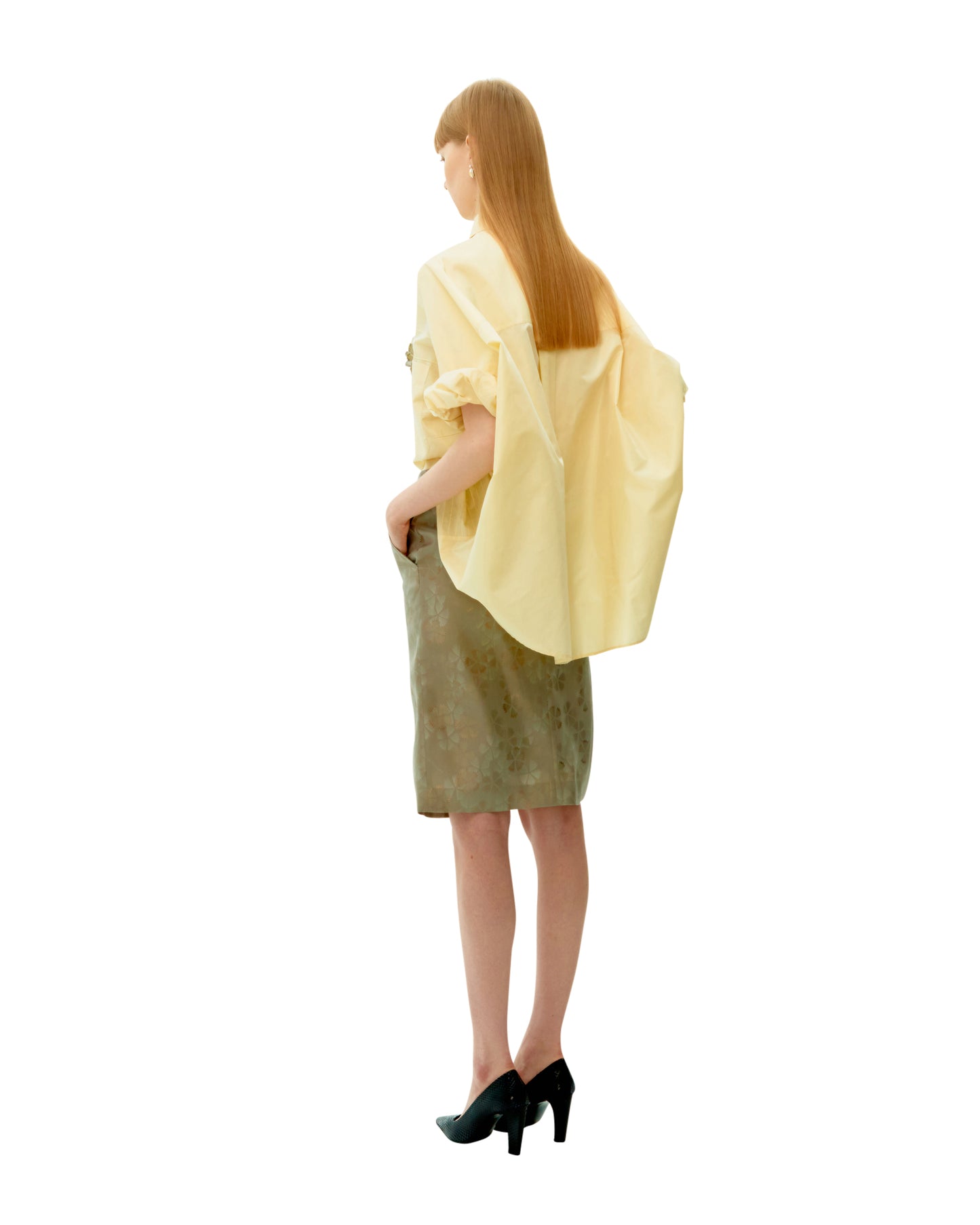 LEMON PINTUCK STRIPE SILK SHIRT