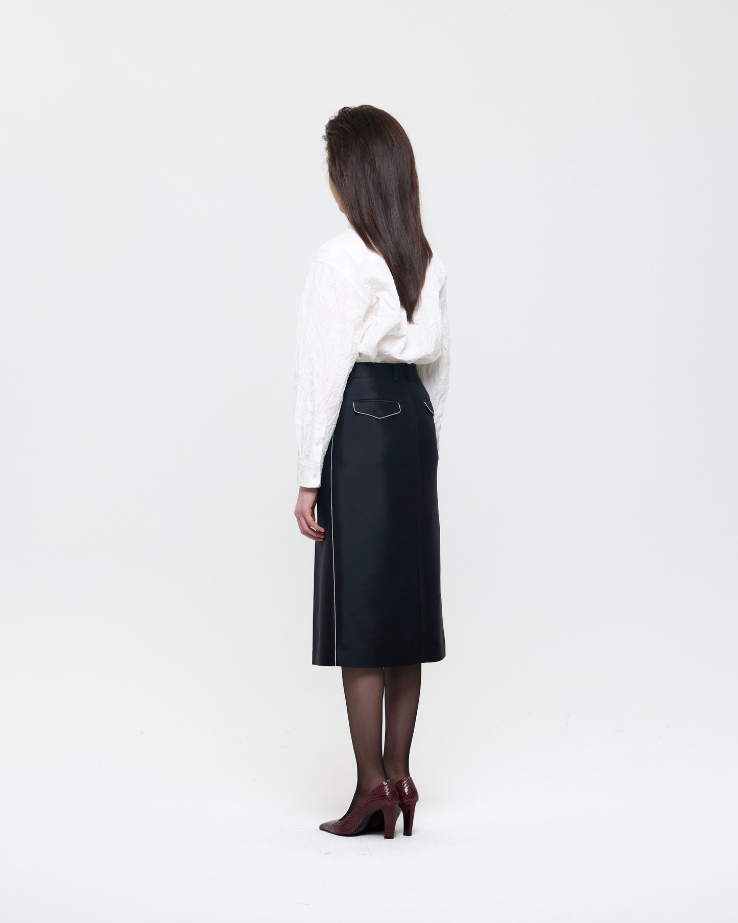 WHITE CREASED SILK TAFFETA SHIRT