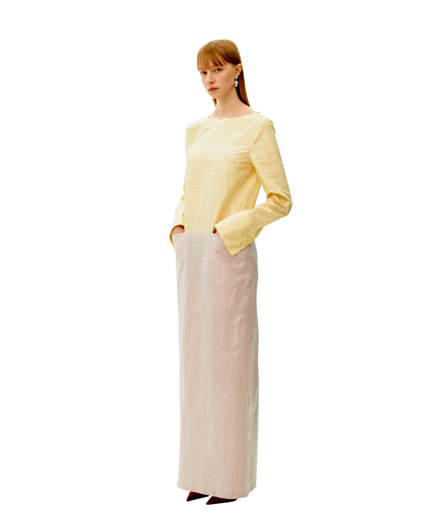 PINTUCK STRIPED SILK DRESS