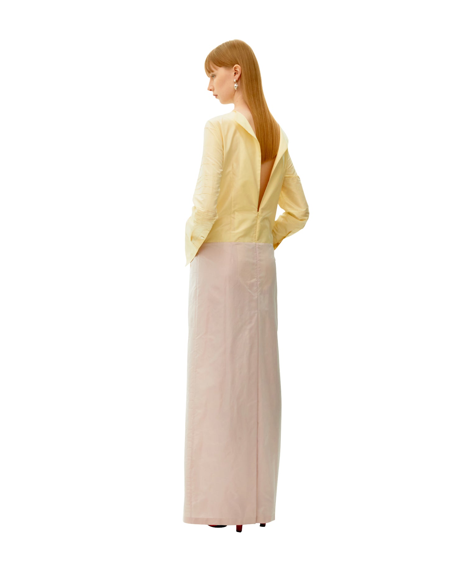 PINTUCK STRIPED SILK DRESS