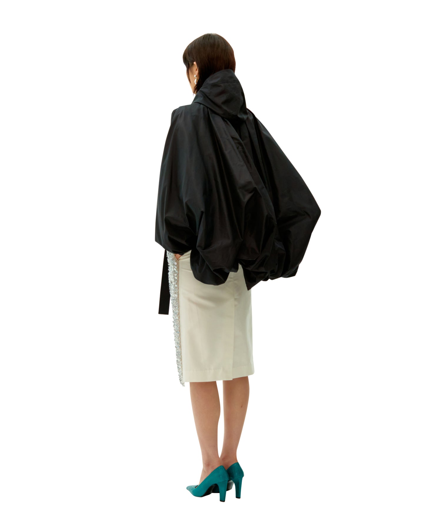 BLACK LONG RIBBON SILK CLOUDS PARKA