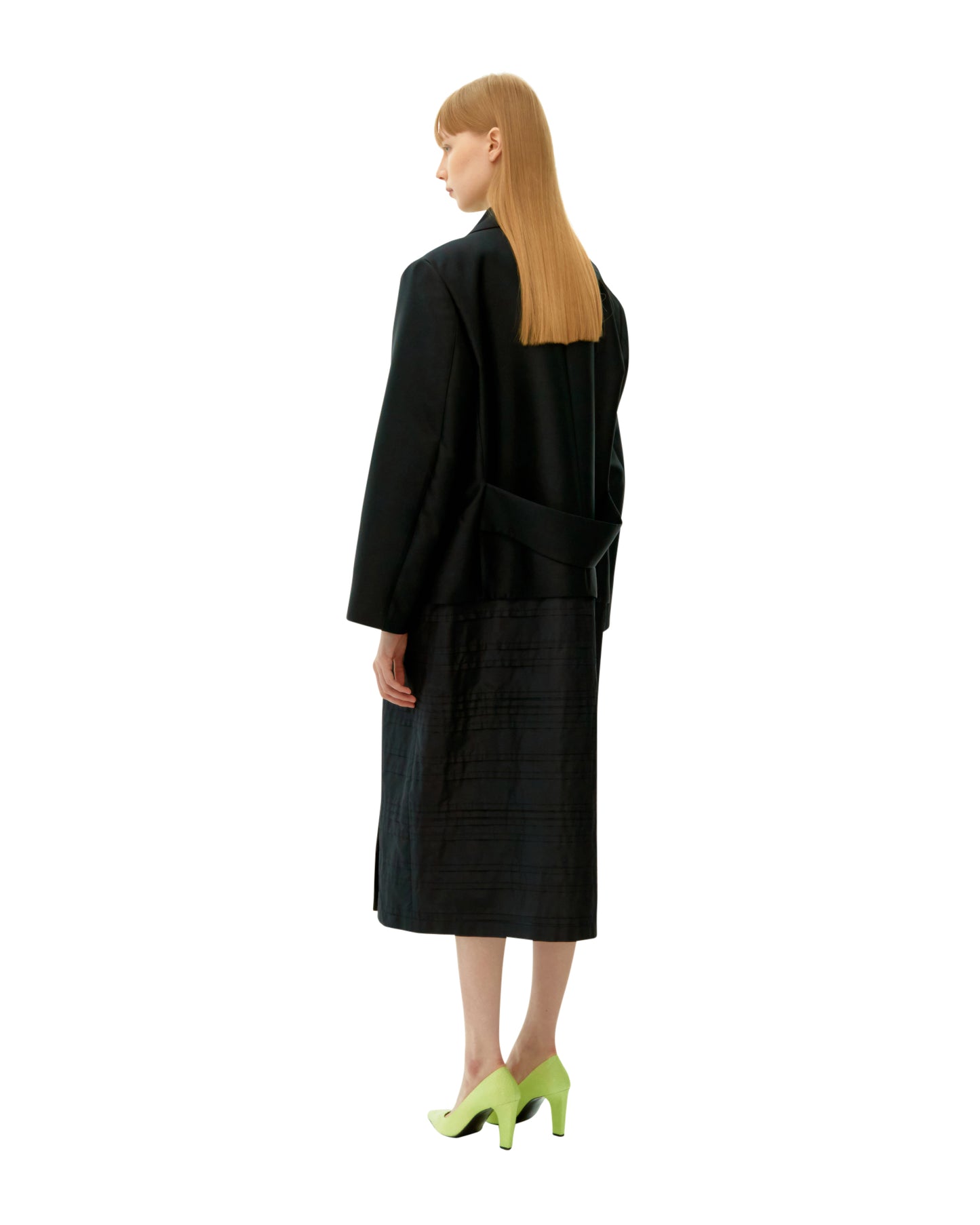 BLACK PINTUCK STRIPE LONG COAT