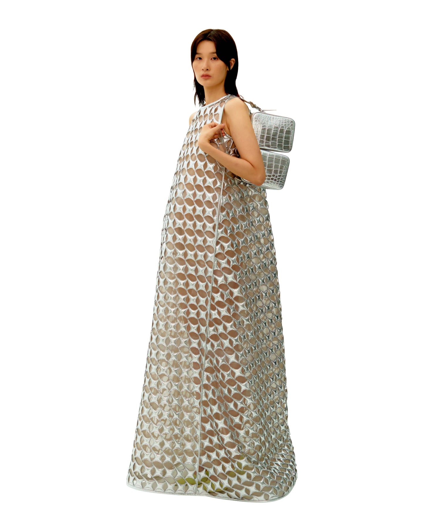 SILVER FALLING STAR BALL GOWN