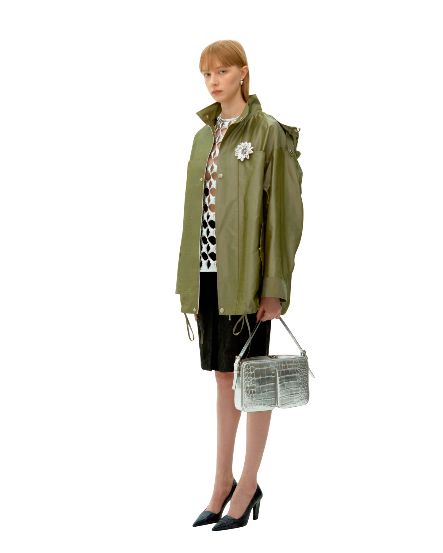 OLIVE GREEN SILK PARKA