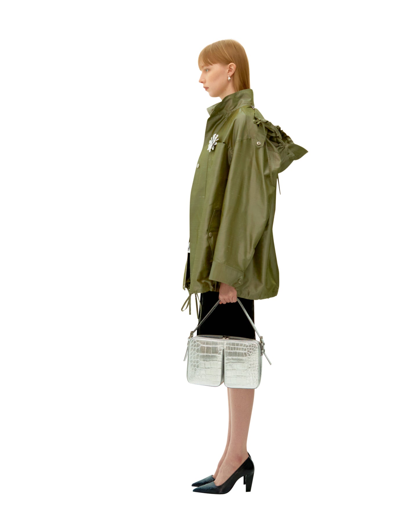 OLIVE GREEN SILK PARKA