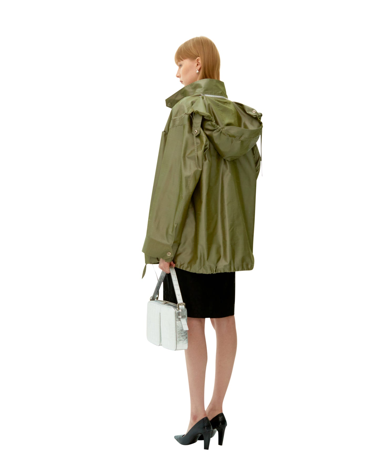 OLIVE GREEN SILK PARKA