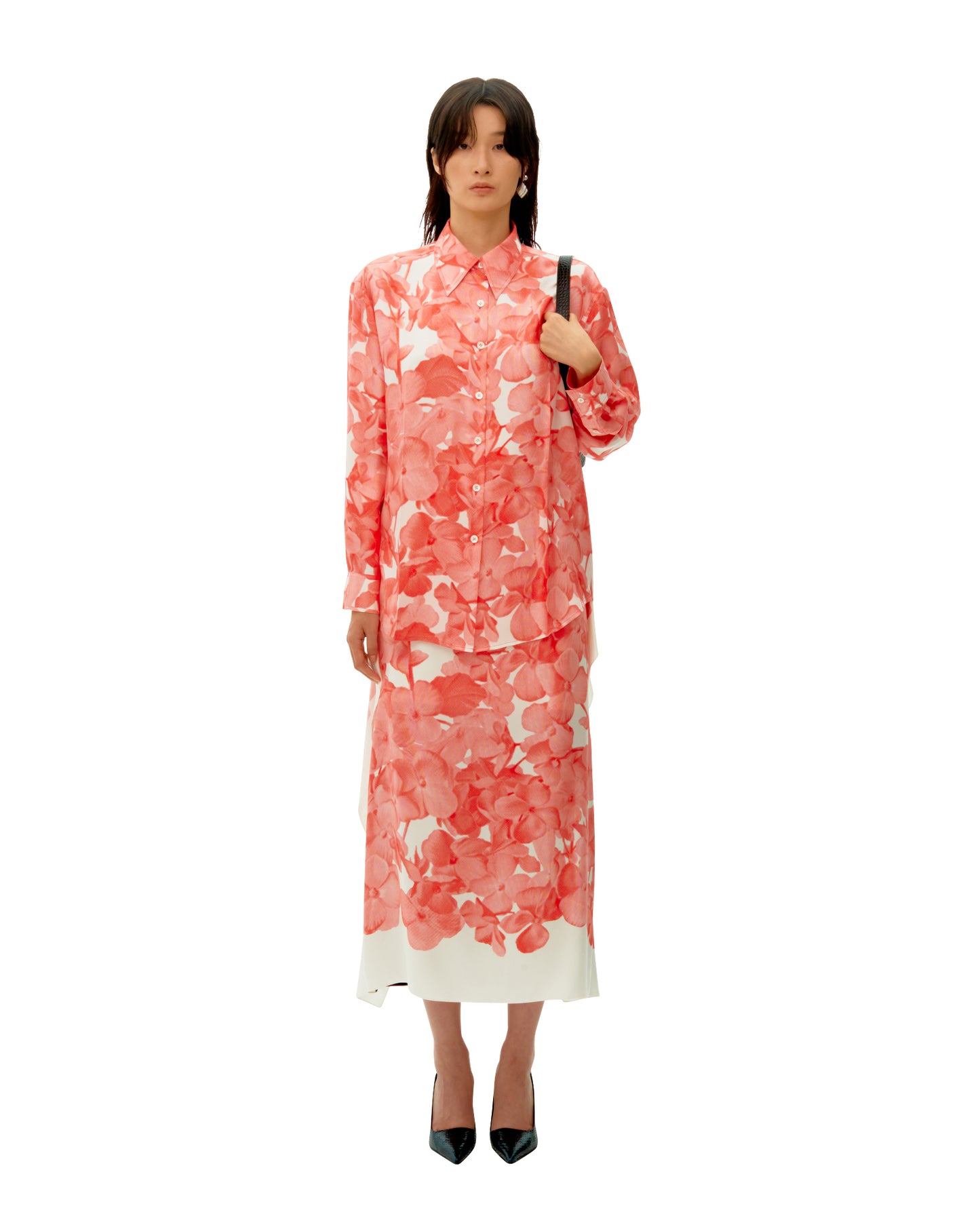 RED BEGONIA PRINTED SILK SHIRT