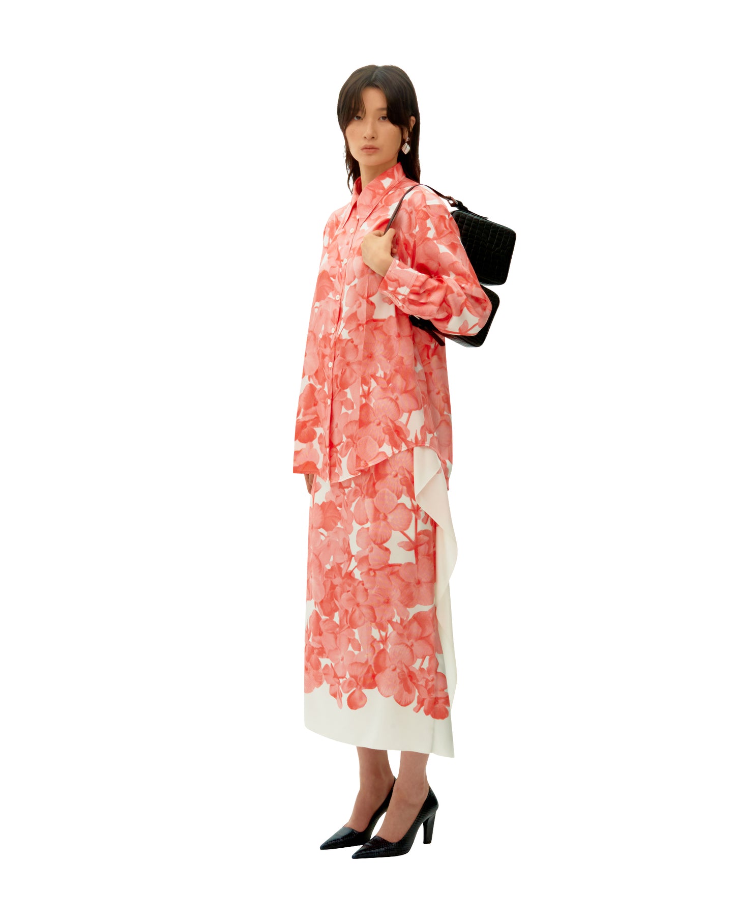 RED BEGONIA PRINTED SILK SHIRT
