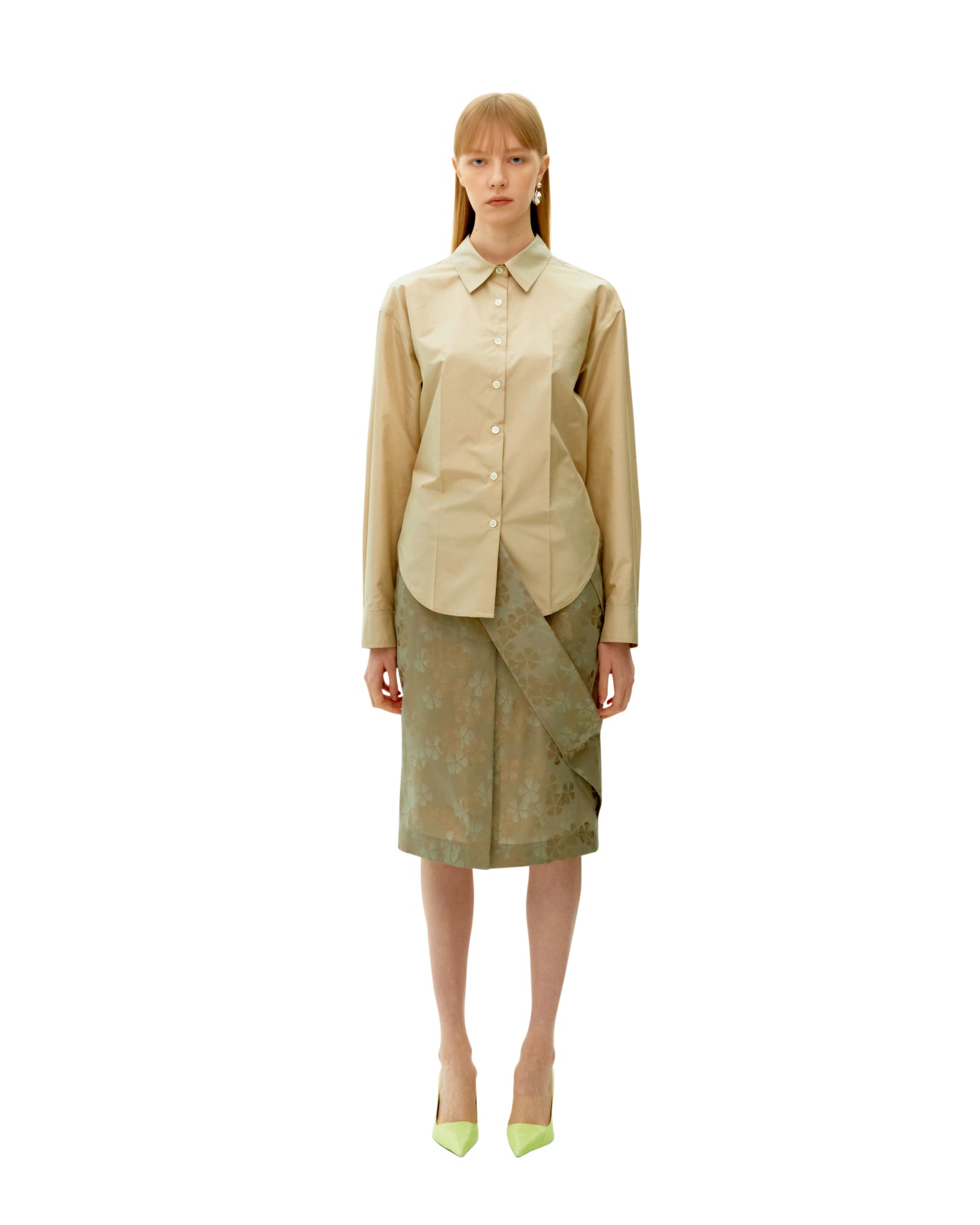 BEIGE SILK BANDED SHIRT