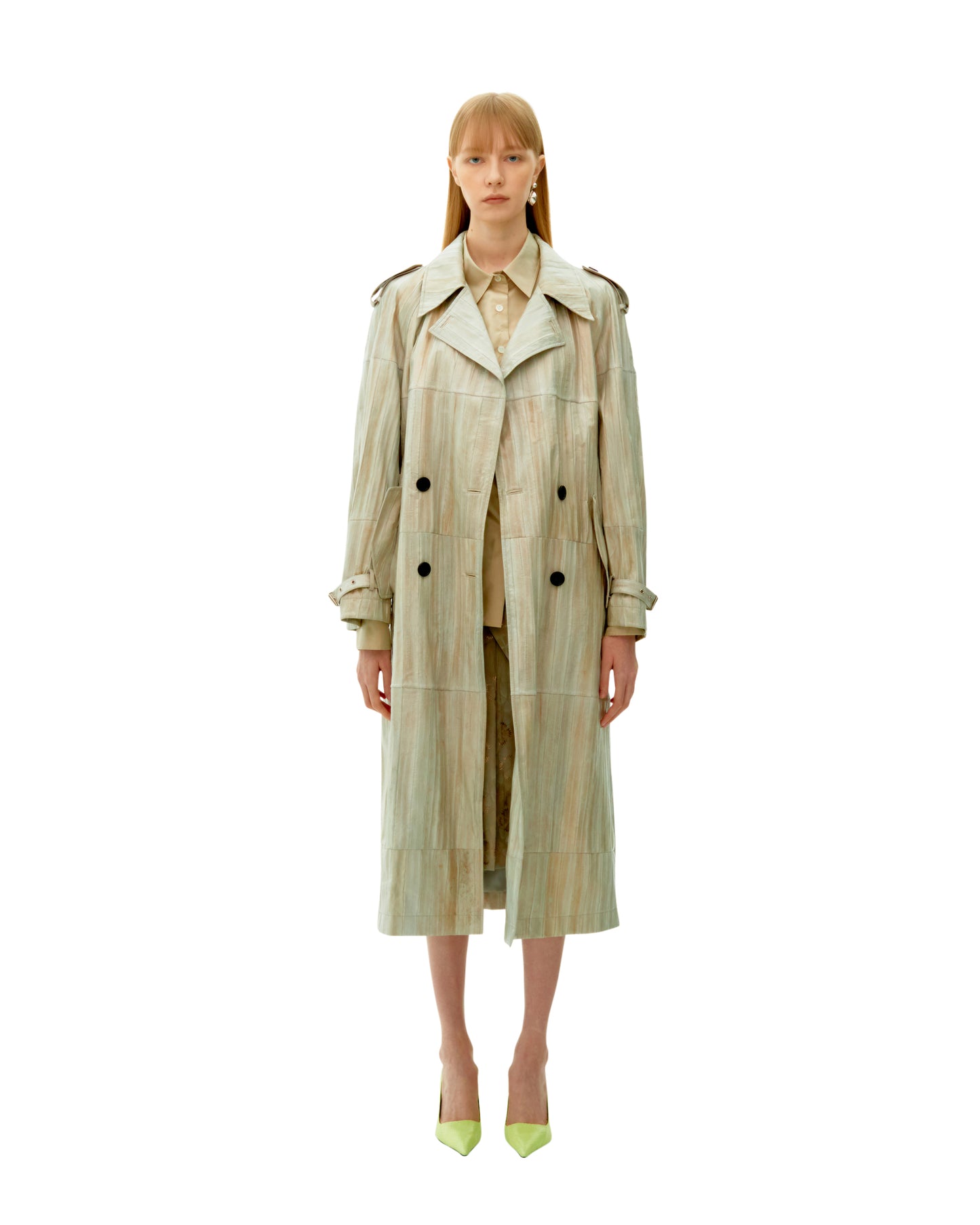 LIGHT BLUE EEL SKIN TRENCH COAT