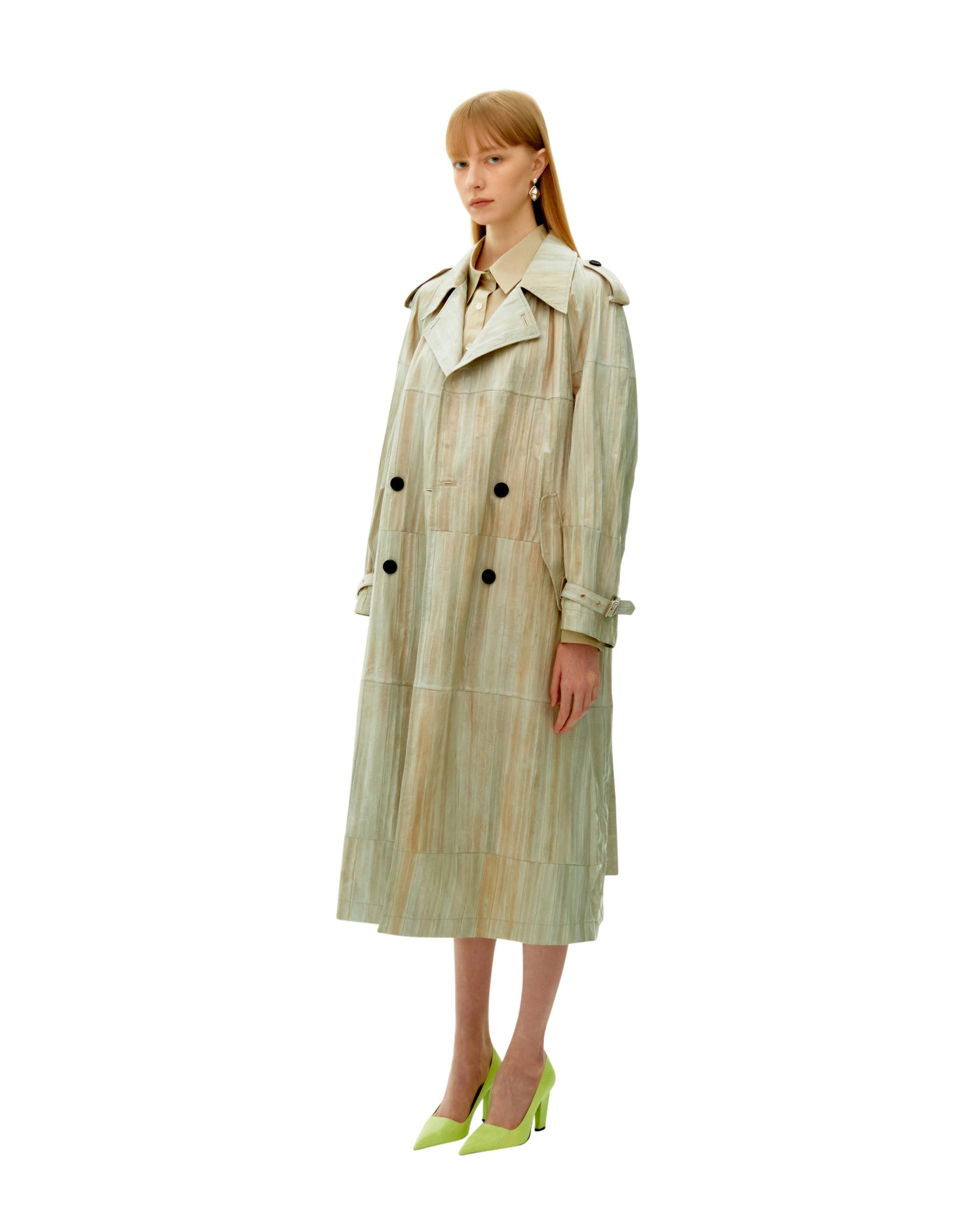 LIGHT BLUE EEL SKIN TRENCH COAT
