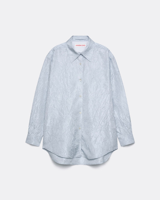 LIGHT BLUE CREASED SILK TAFFETA SHIRT