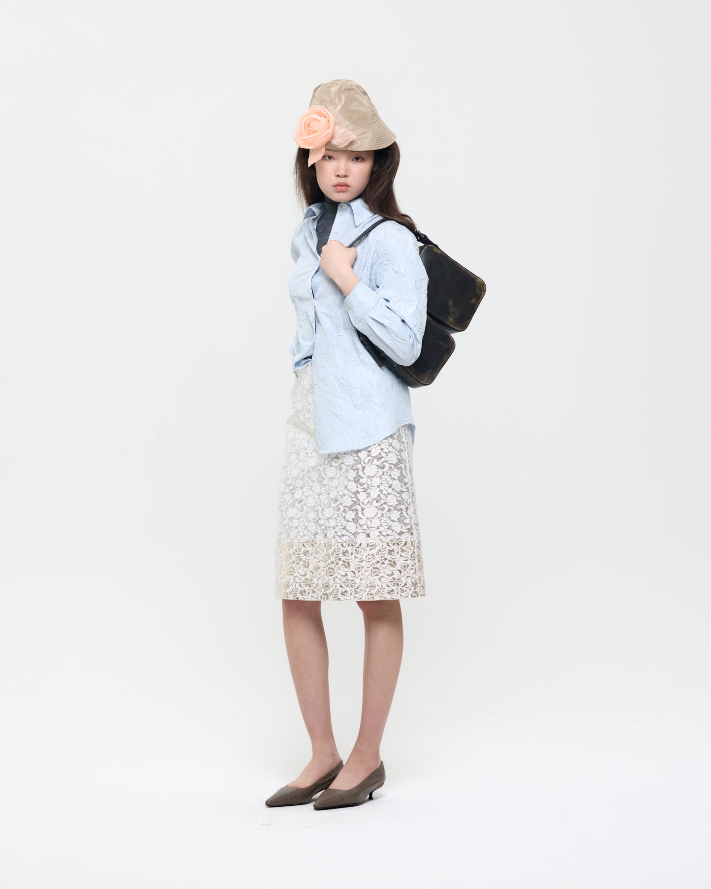 LIGHT BLUE CREASED SILK TAFFETA SHIRT