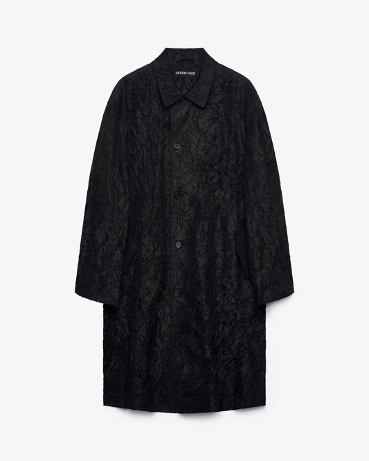 BLACK CREASED SILK TAFFETA COAT
