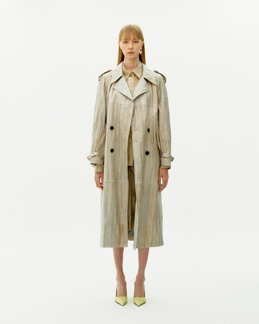 LIGHT BLUE EEL SKIN TRENCH COAT