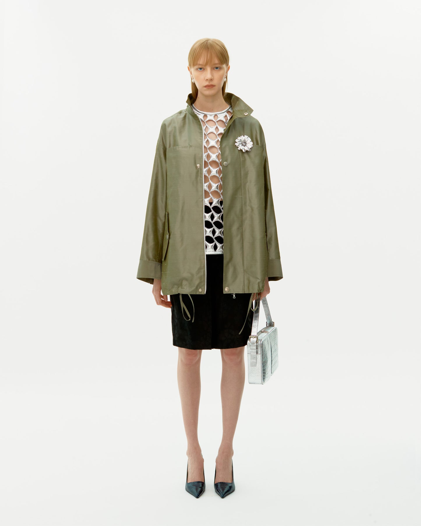 OLIVE GREEN SILK PARKA