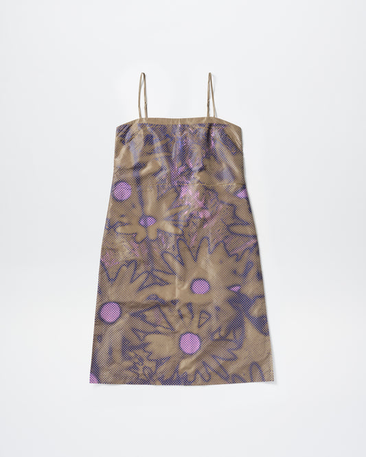 BROWN SCREEN PRINTING SLEEVELESS DRESS