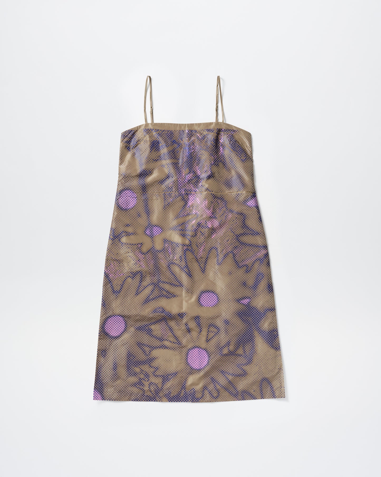 BROWN SCREEN PRINTING SLEEVELESS DRESS
