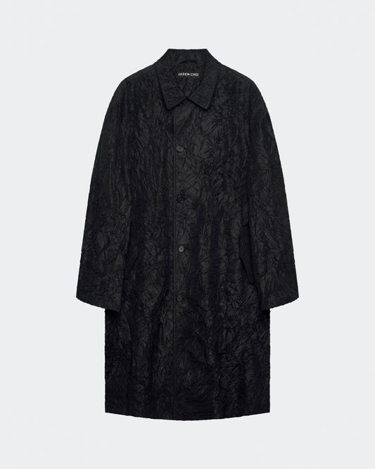 BLACK CREASED SILK TAFFETA COAT