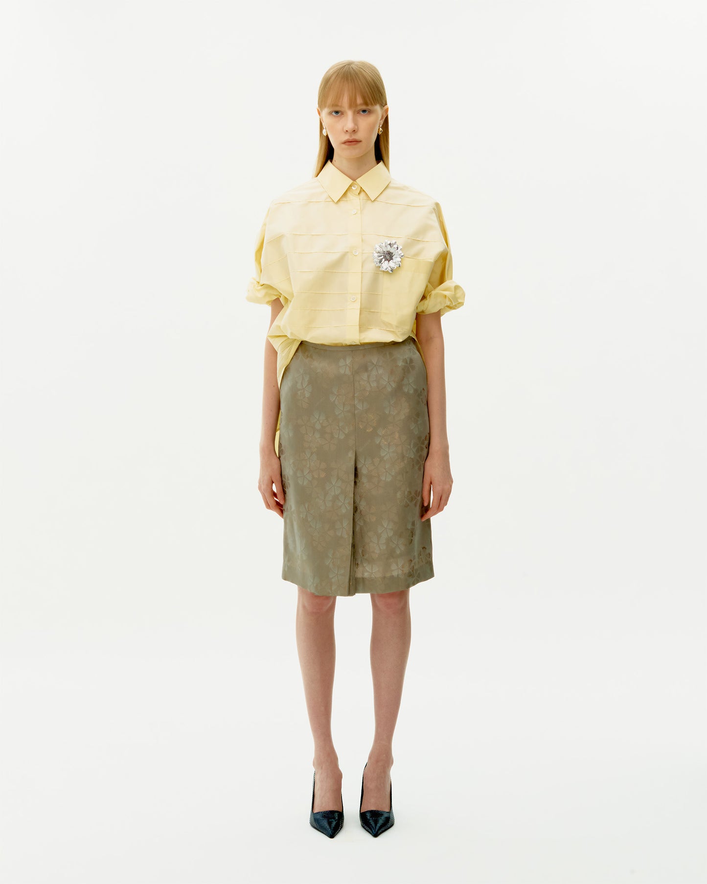 LEMON PINTUCK STRIPE SILK SHIRT