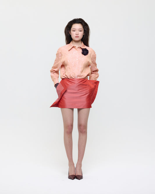 ORANGE CREASED SILK TAFFETA SHIRT