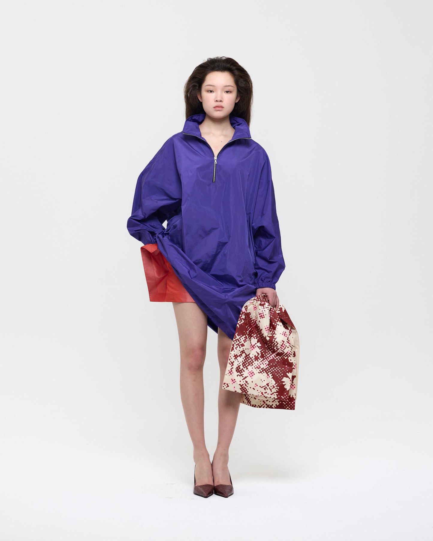 VIOLET NYLON HOODED DRESS PARKA