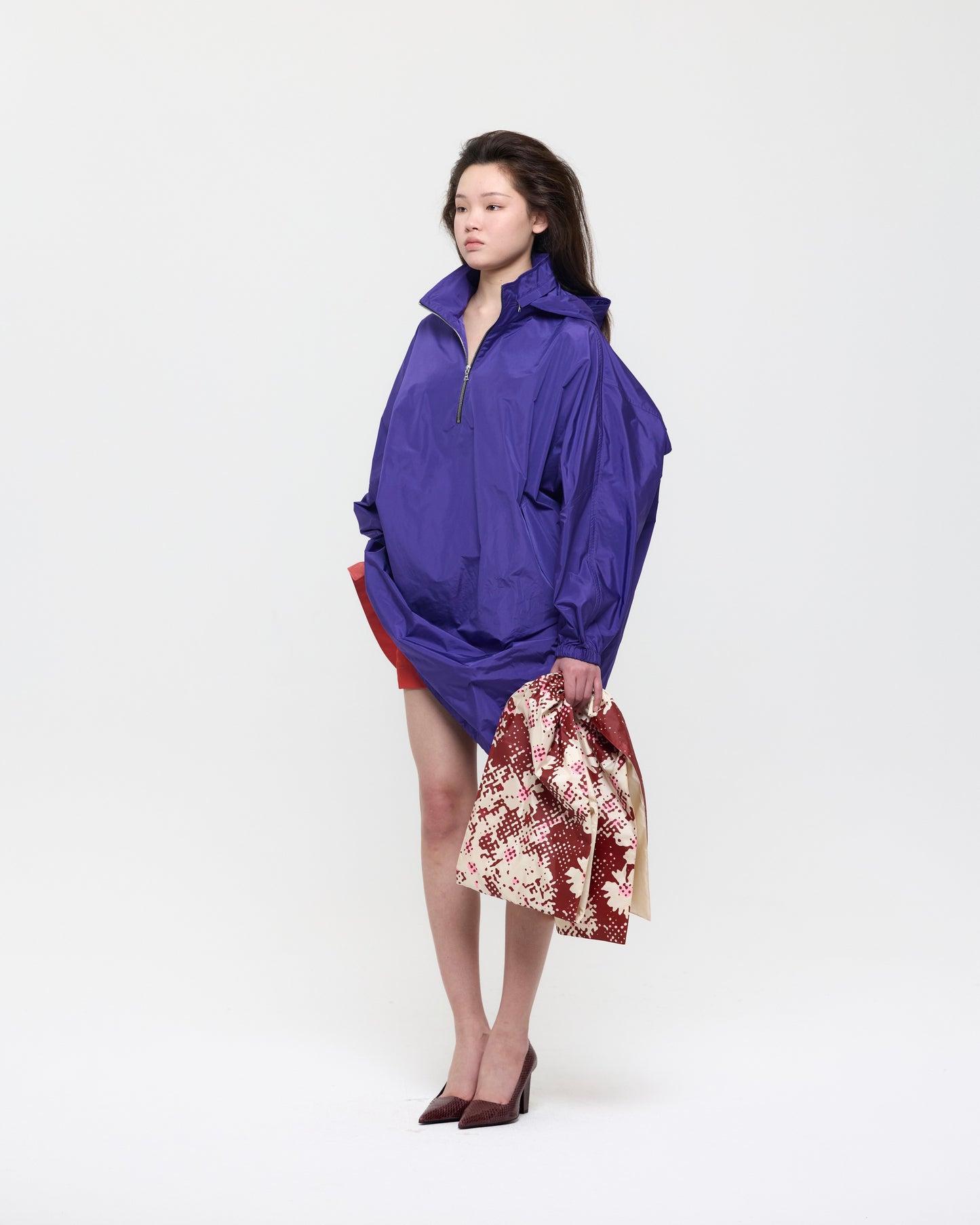 VIOLET NYLON HOODED DRESS PARKA