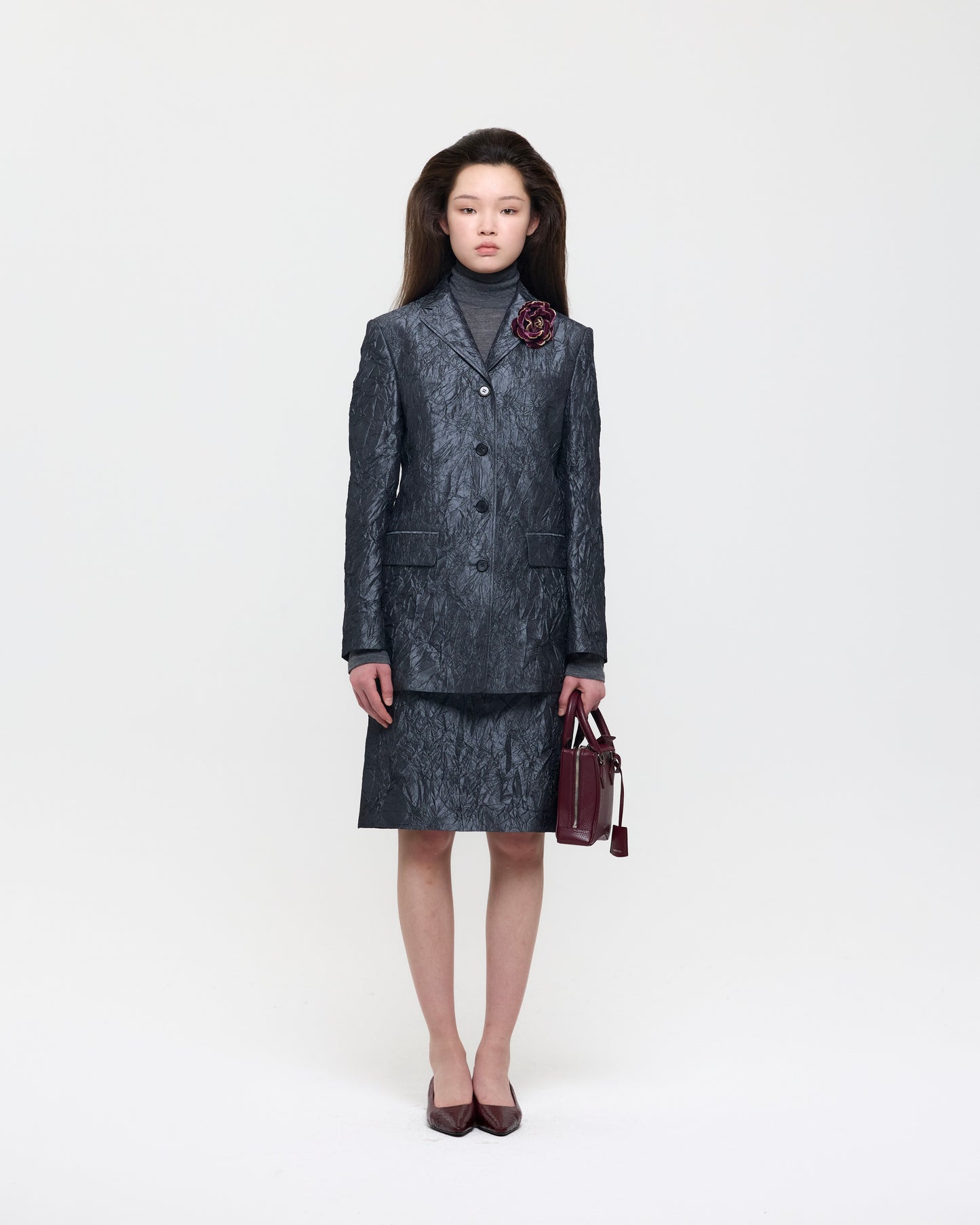 GRAY CREASED SILK TAFFETA JACKET