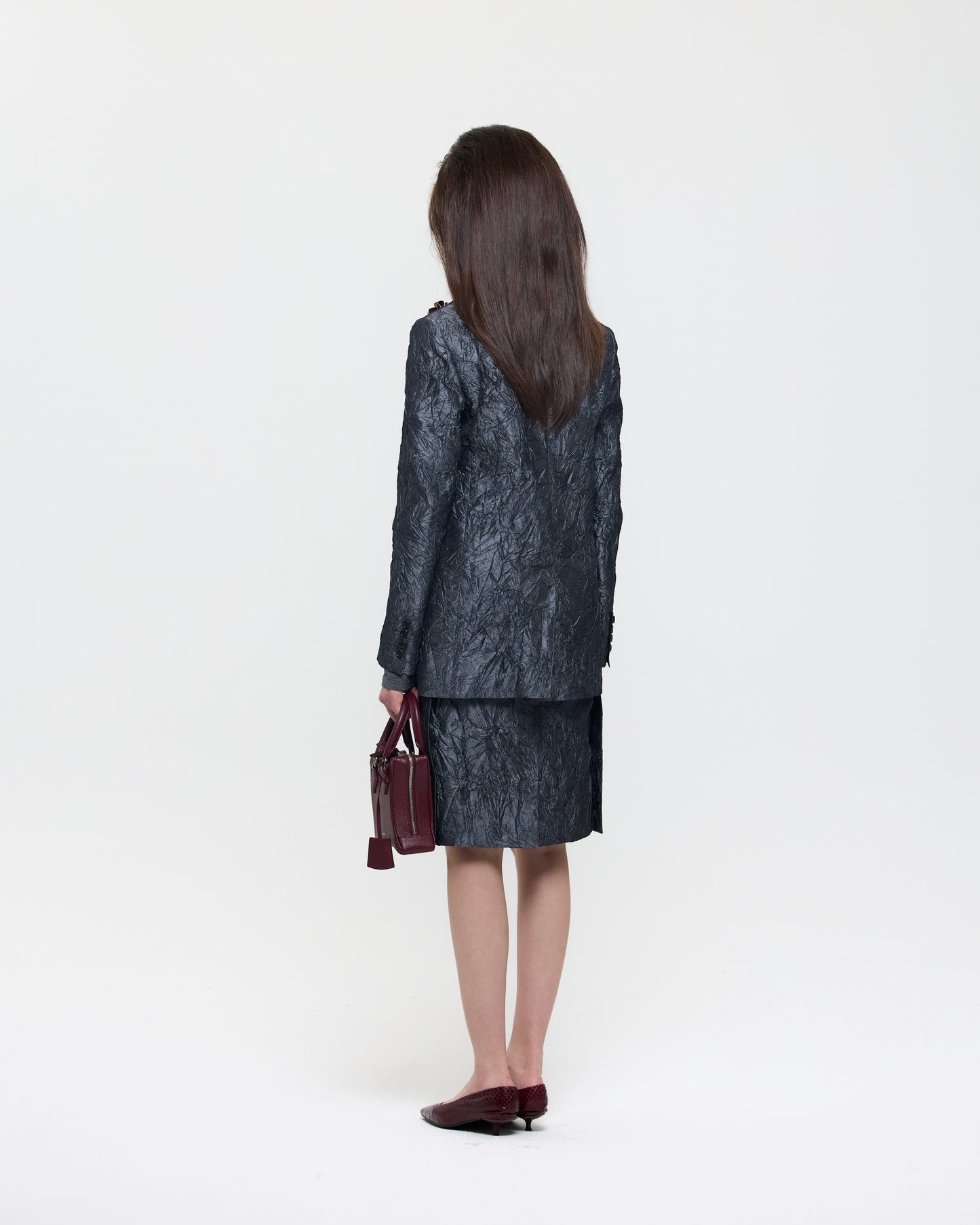 GRAY CREASED SILK TAFFETA SKIRT