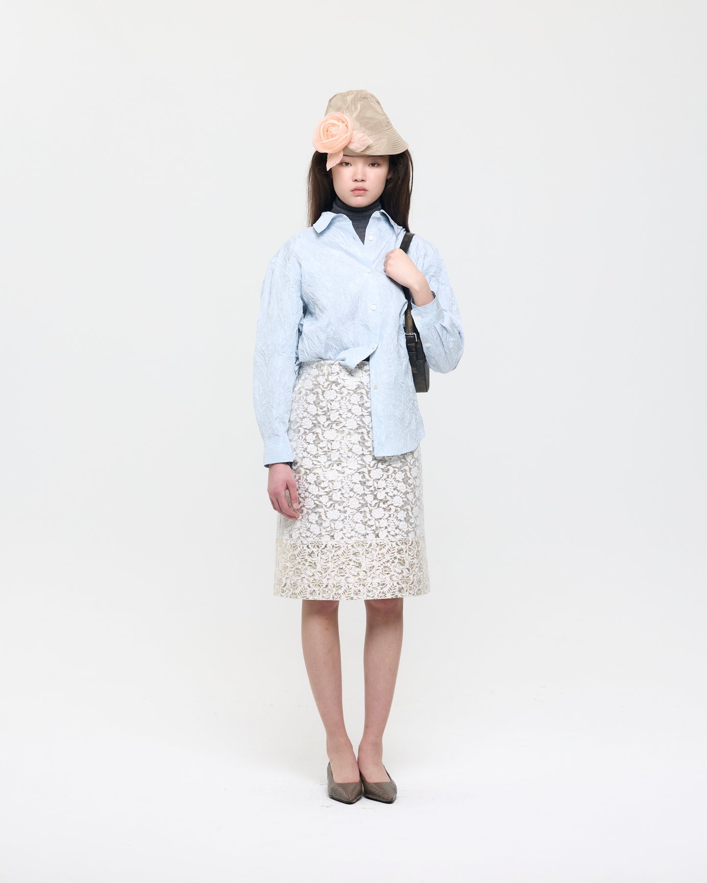 LIGHT BLUE CREASED SILK TAFFETA SHIRT