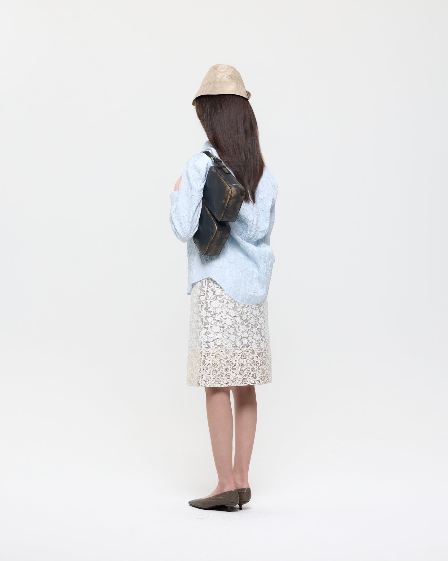 LIGHT BLUE CREASED SILK TAFFETA SHIRT