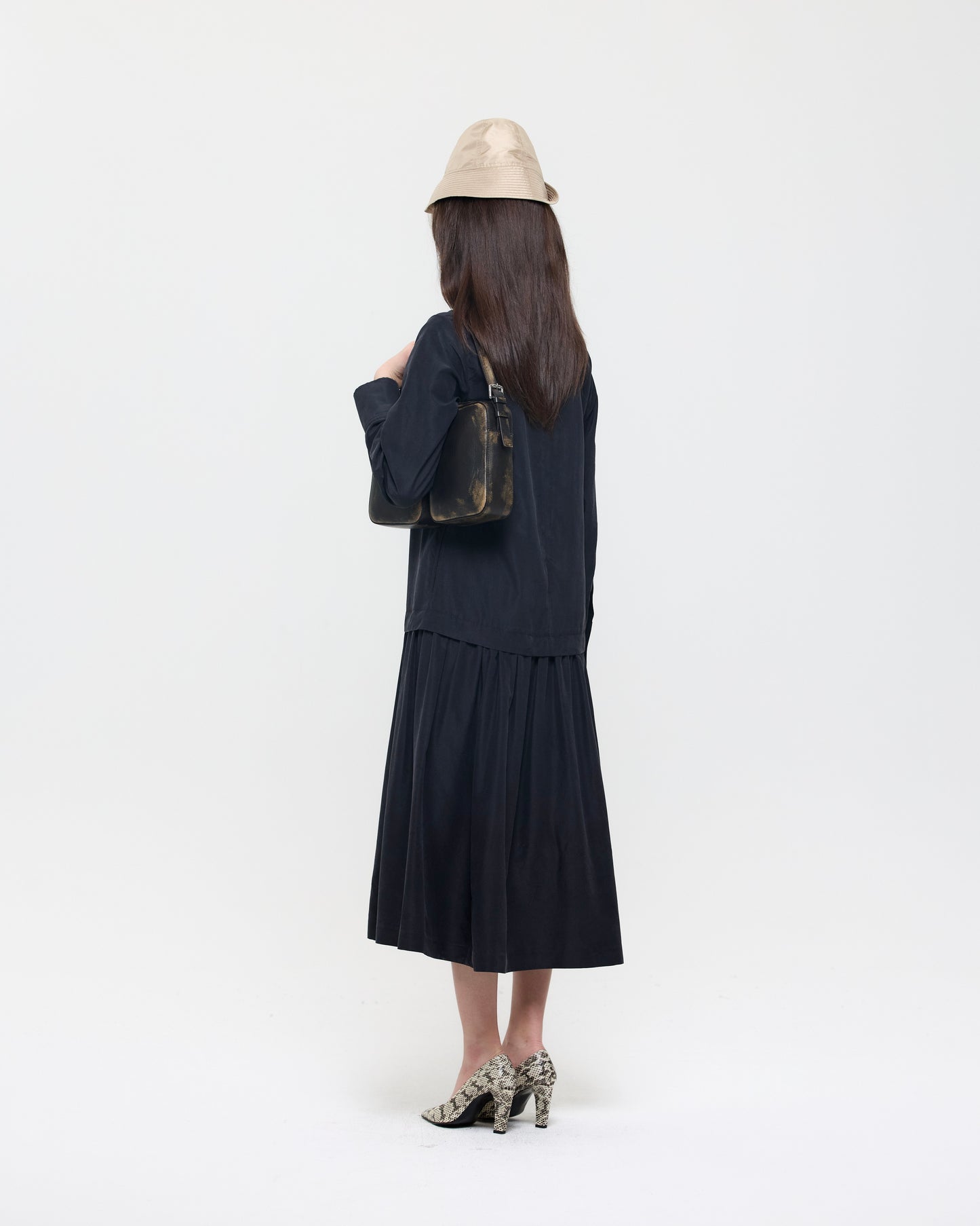 BLACK SILK LONG HIGH NECK DRESS