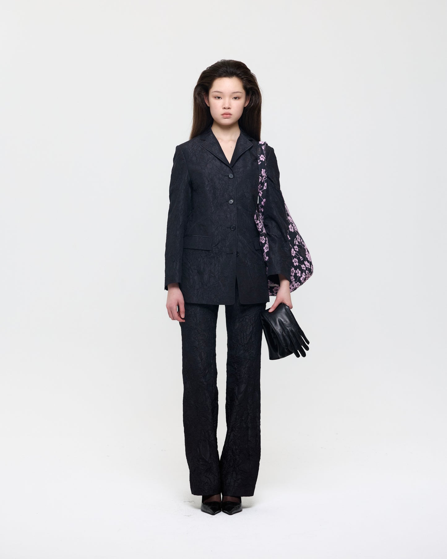 BLACK CREASED SILK TAFFETA JACKET