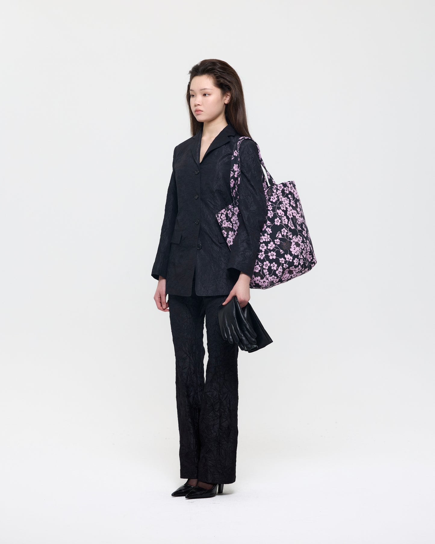 BLACK CREASED SILK TAFFETA JACKET