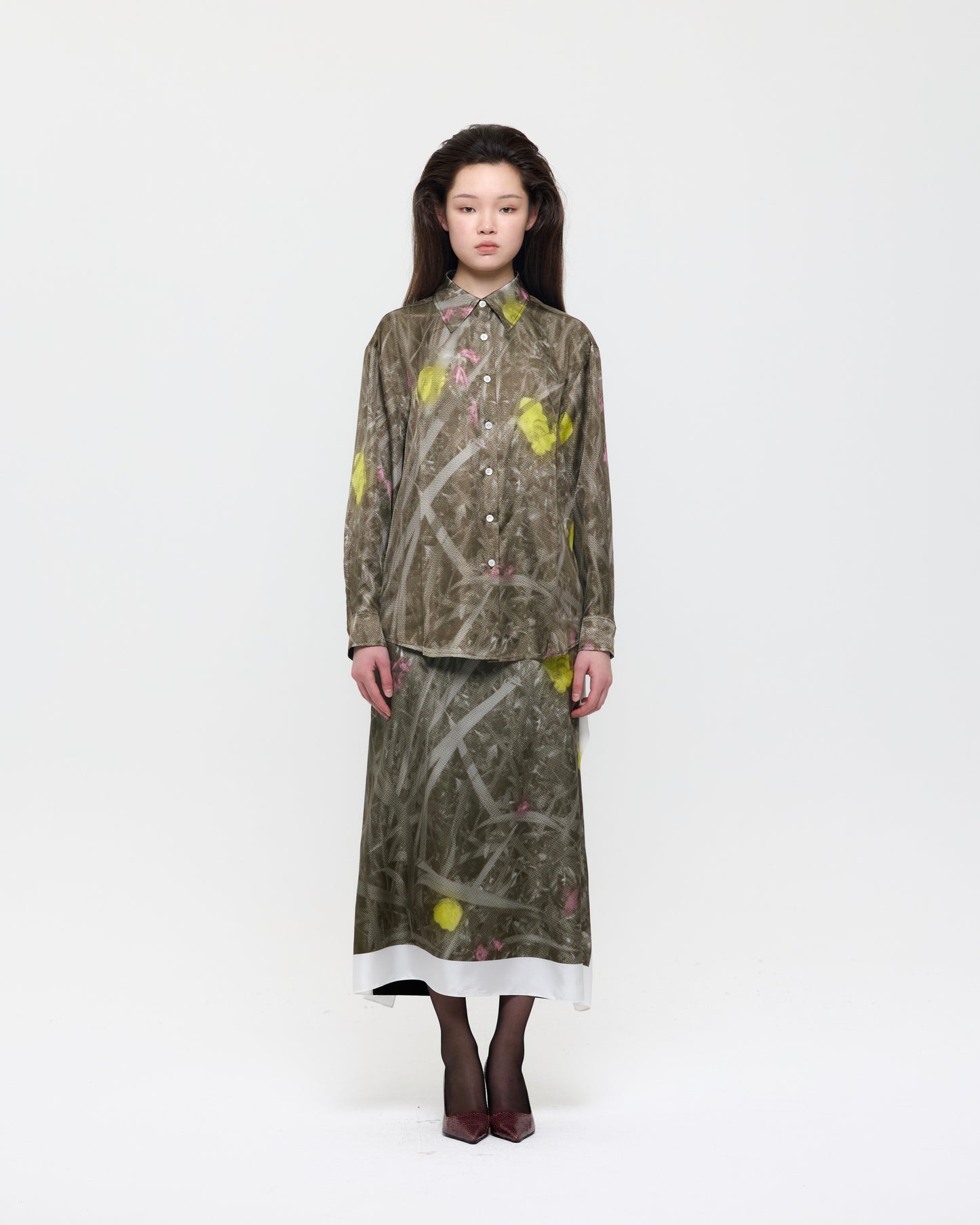 OLIVE GREEN EVENING PRIMROSE SHIRT
