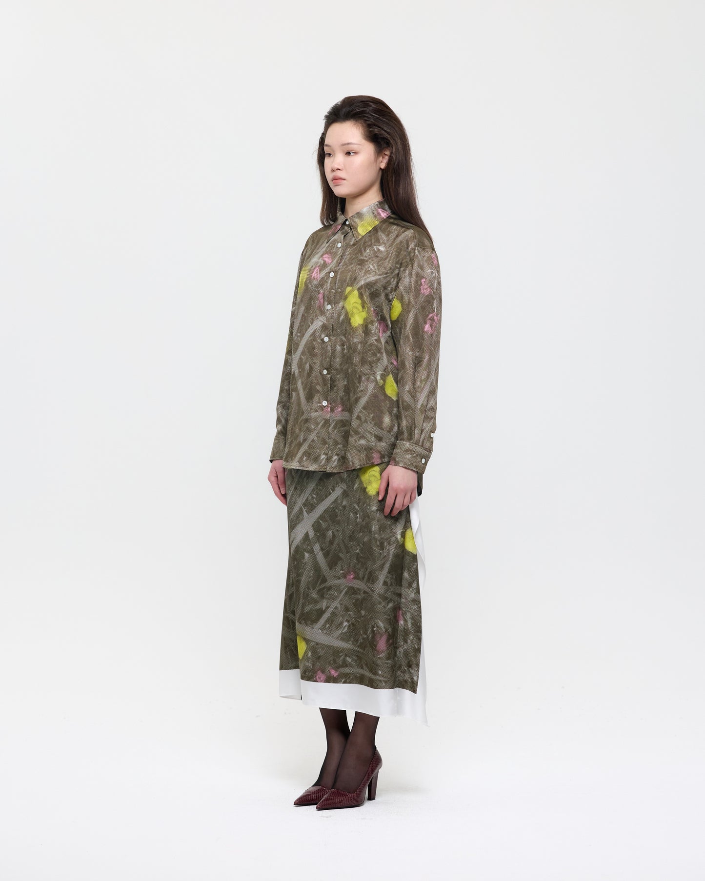 OLIVE GREEN EVENING PRIMROSE FLAG SKIRT