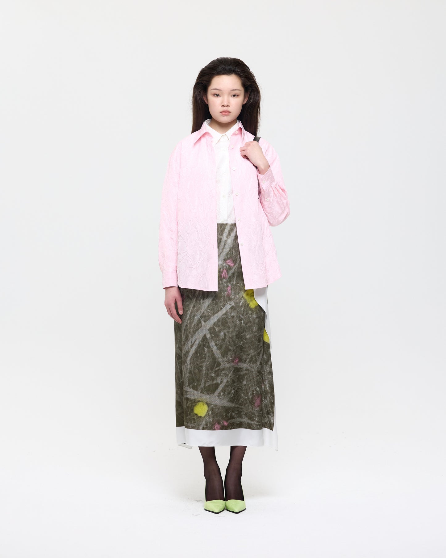 PINK CREASED SILK TAFFETA SHIRT