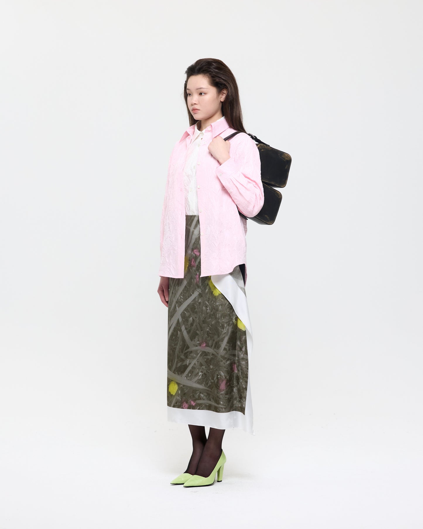 PINK CREASED SILK TAFFETA SHIRT
