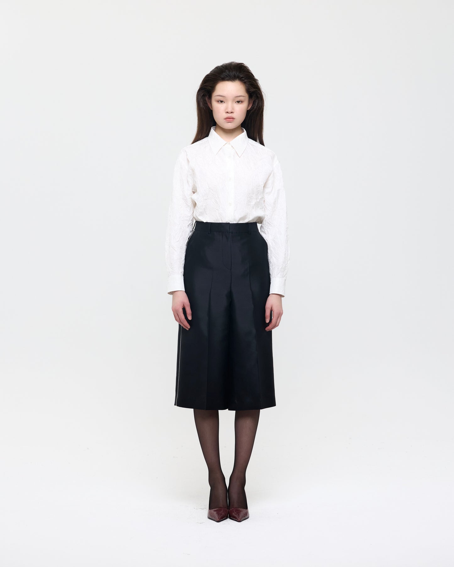 WHITE CREASED SILK TAFFETA SHIRT