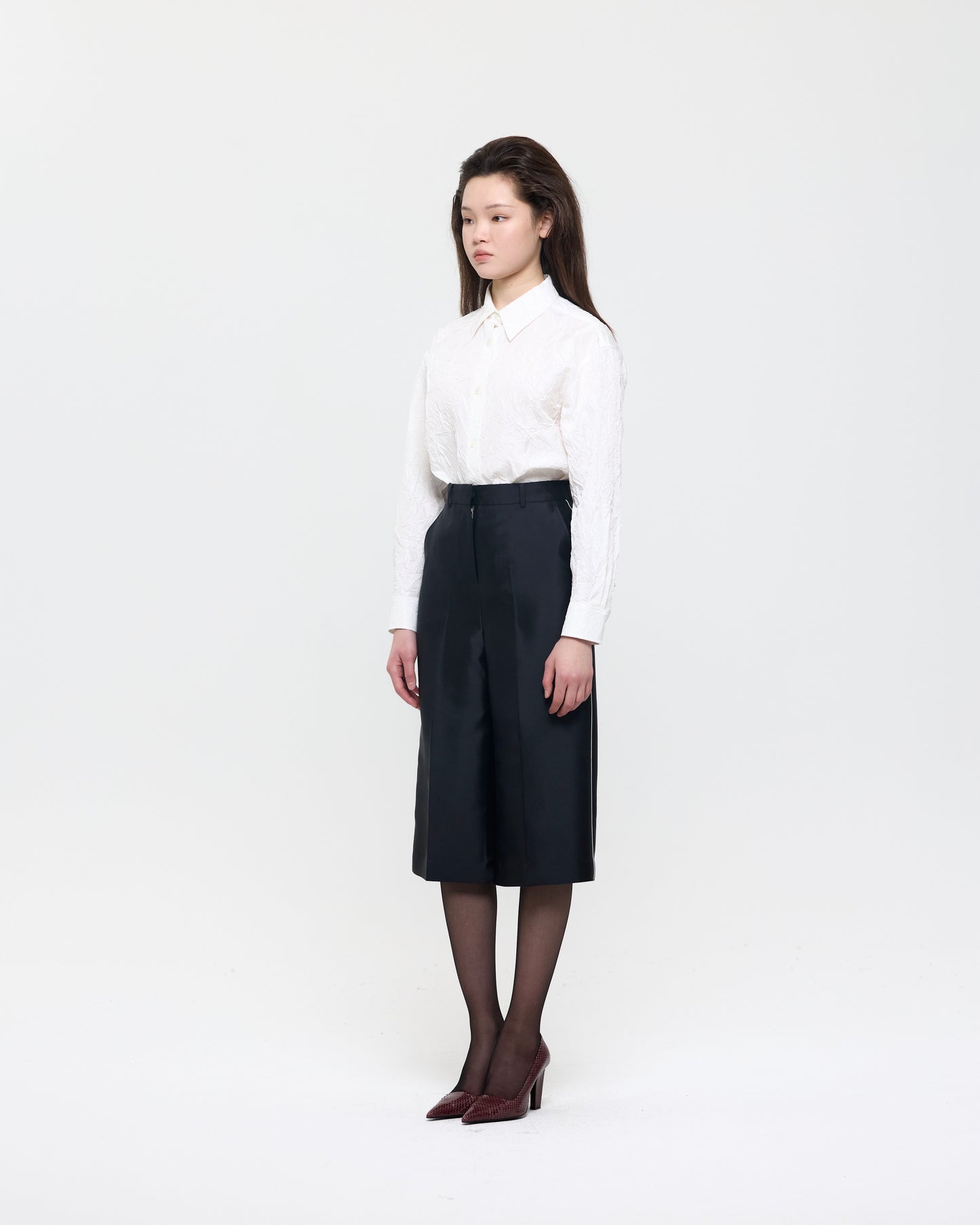WHITE CREASED SILK TAFFETA SHIRT
