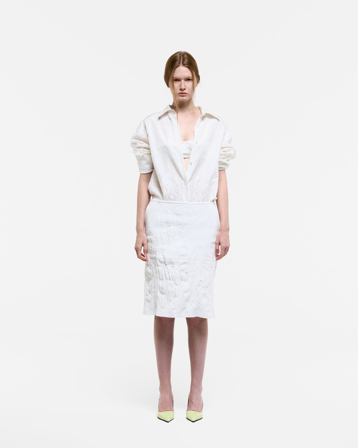 WHITE CREASED SILK TAFFETA SHIRT