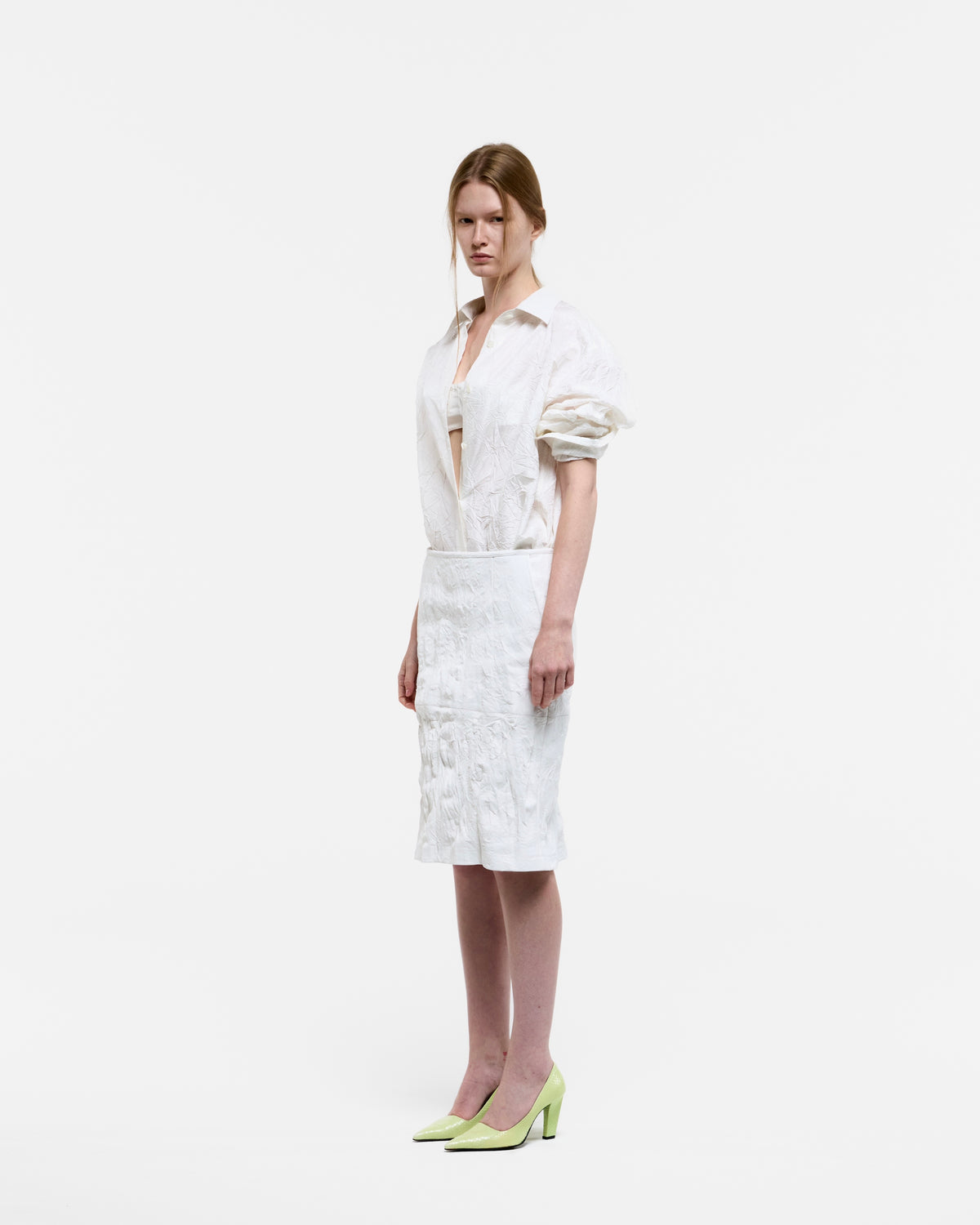 WHITE CREASED SILK TAFFETA SHIRT