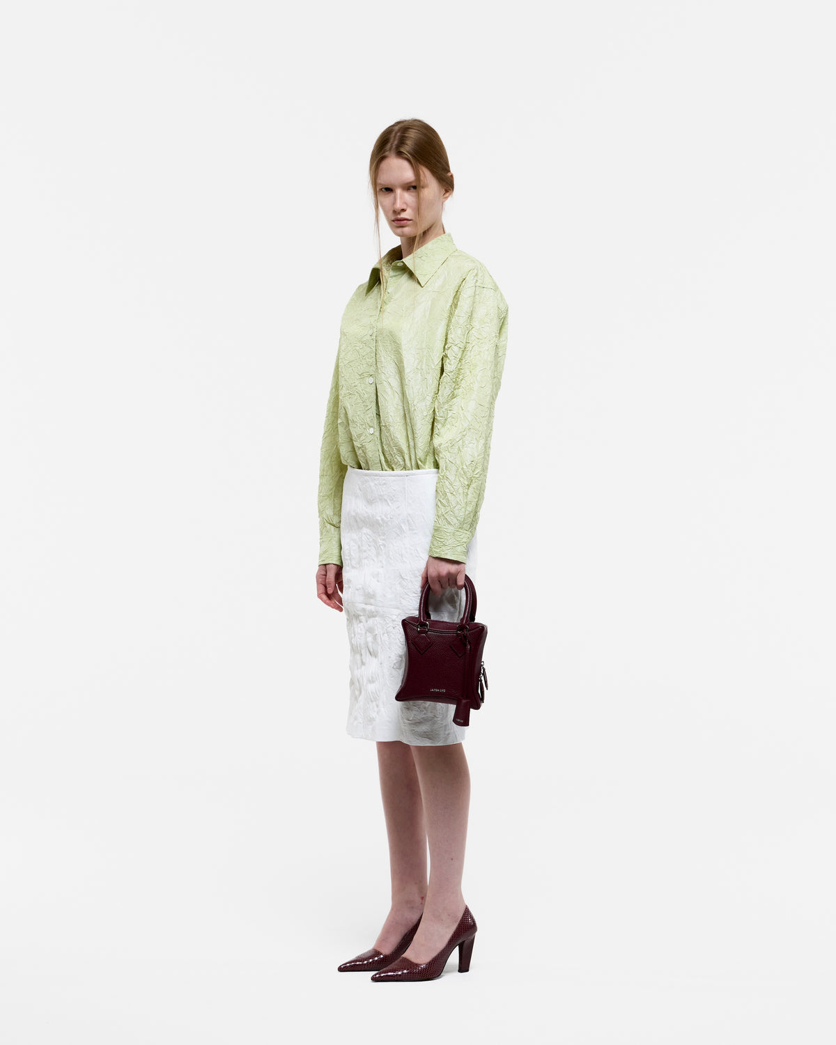 LIGHT GREEN CREASED SILK TAFFETA SHIRT