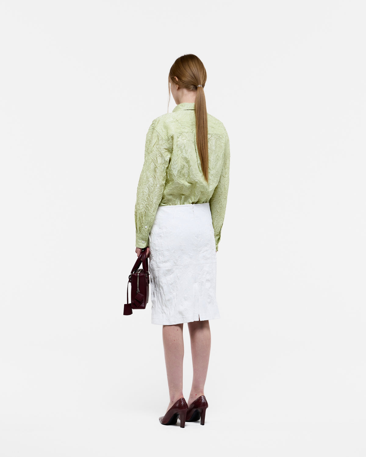 LIGHT GREEN CREASED SILK TAFFETA SHIRT